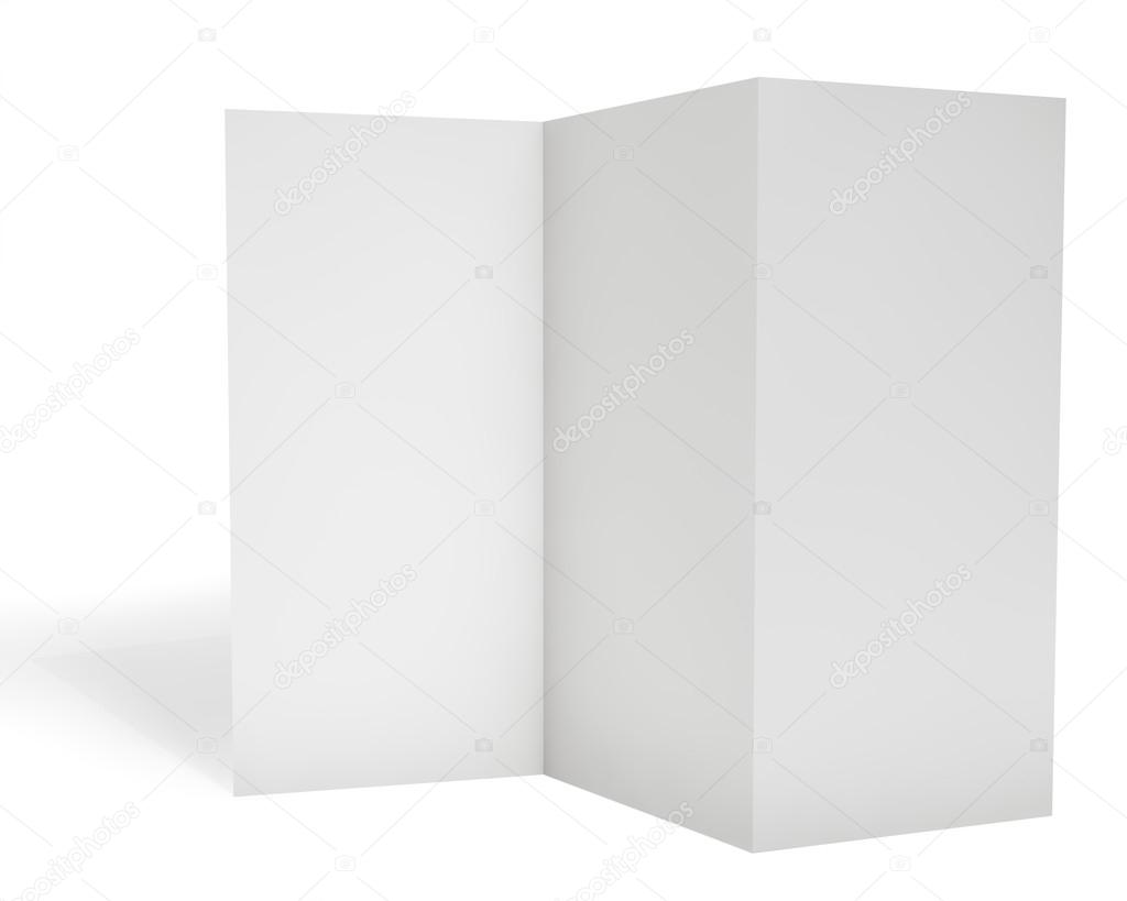 Blank triple leaflet template isolated on white background.