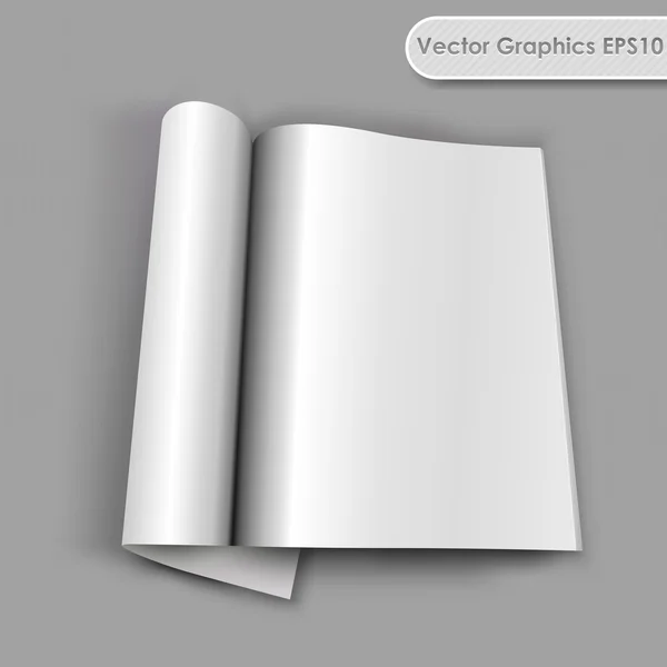 Blank opened magazine with rolled page vector template. — Stock Vector
