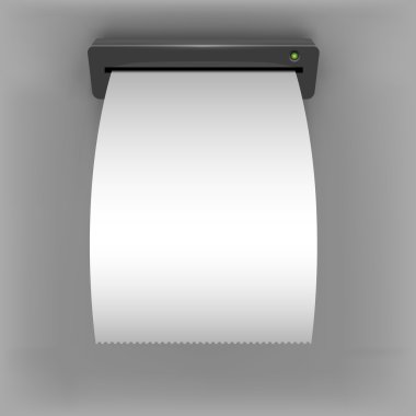 Beyaz kıvrılmış kağıt onay ATM yarık çıkıyor