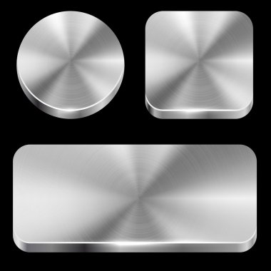 Blank brushed metal buttons isolated on black background vector
