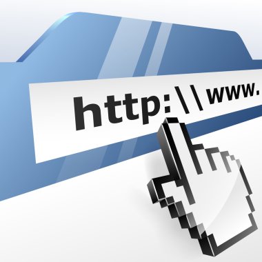 Web surfing concept vector illustration with pixel hand pointer.