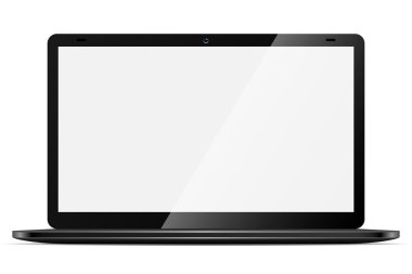 Modern black thin laptop with blank screen clipart