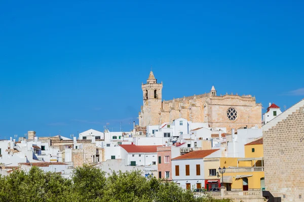 Cityscape of Ciutadella old town with old cathedral domination — Stock Photo, Image