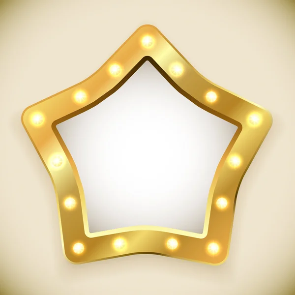 Blank golden star frame with light bulbs vector illustration. — Stock Vector