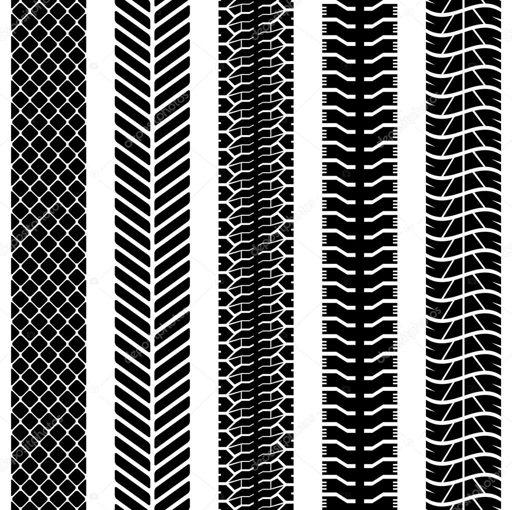 Black and white seamless truck tyre tracks template.