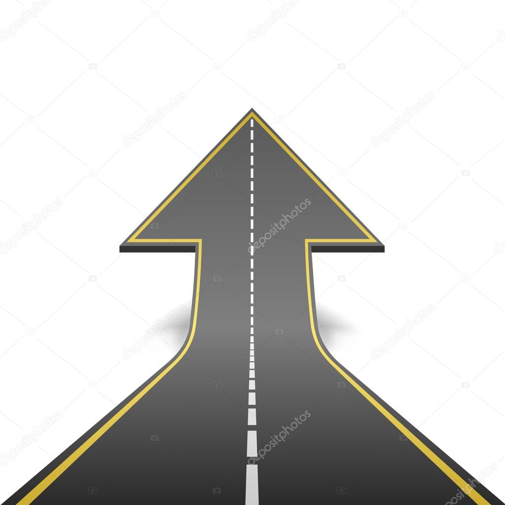 Straight road turning into ascending arrow concept vector illust