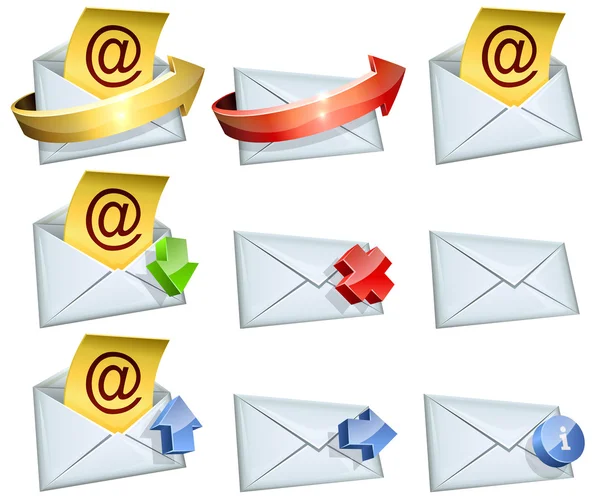 Email icons vector set isolated on white background. — Stock Vector