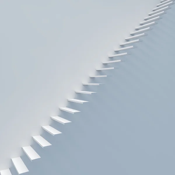 Escalier blanc abstrait contre mur blanc rendu 3D . — Photo