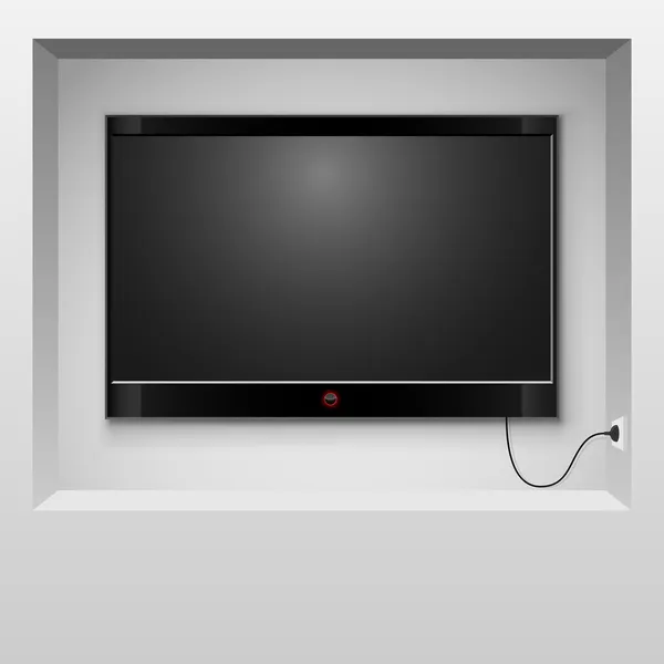 Modern TV hanging in wall niche vector illustration. — Stock Vector