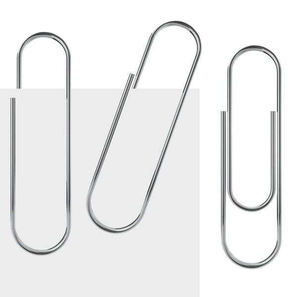 Metal paperclip vector template isolated on white background.