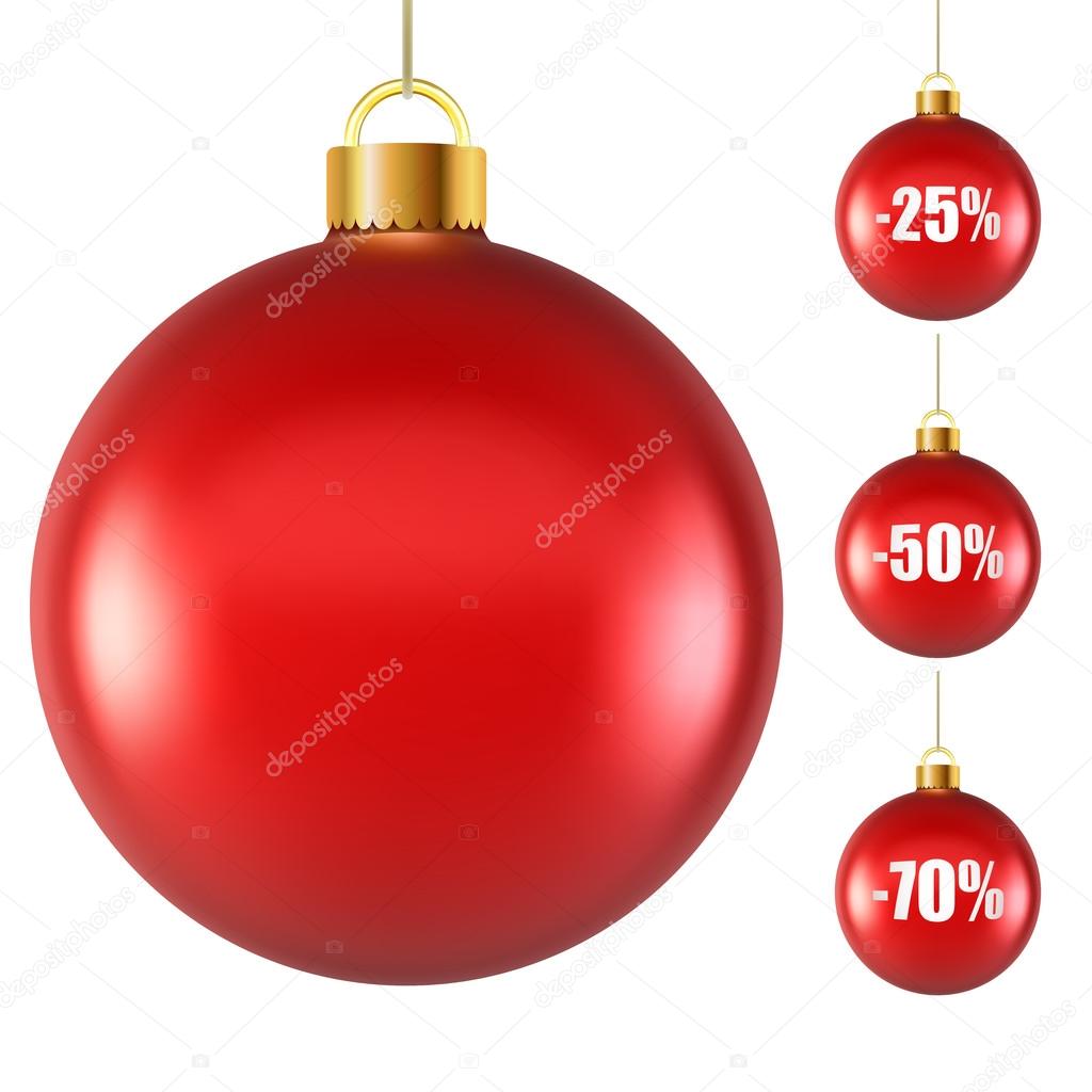 Blank red Christmas ball isolated on white background with disco