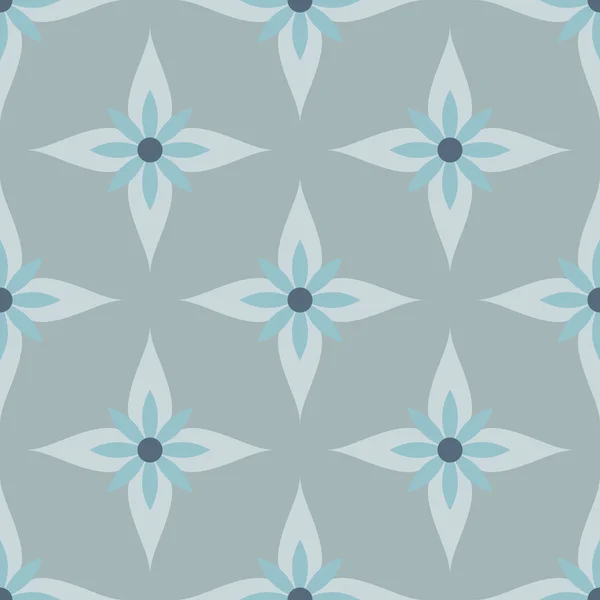 원활한 추상 파란색과 회색 꽃 벡터 패턴. — 스톡 벡터