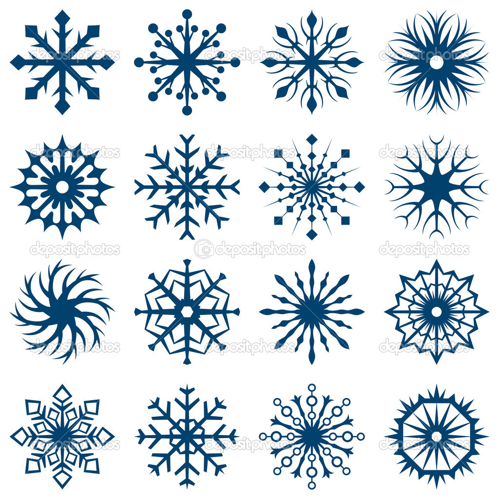 Set of snowflake shapes isolated on white background.