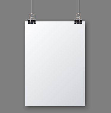 Blank white page hanging against grey background vector template clipart