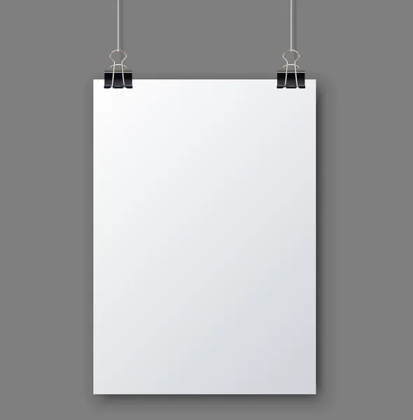 Blank white page hanging against grey background vector template — Stock Vector