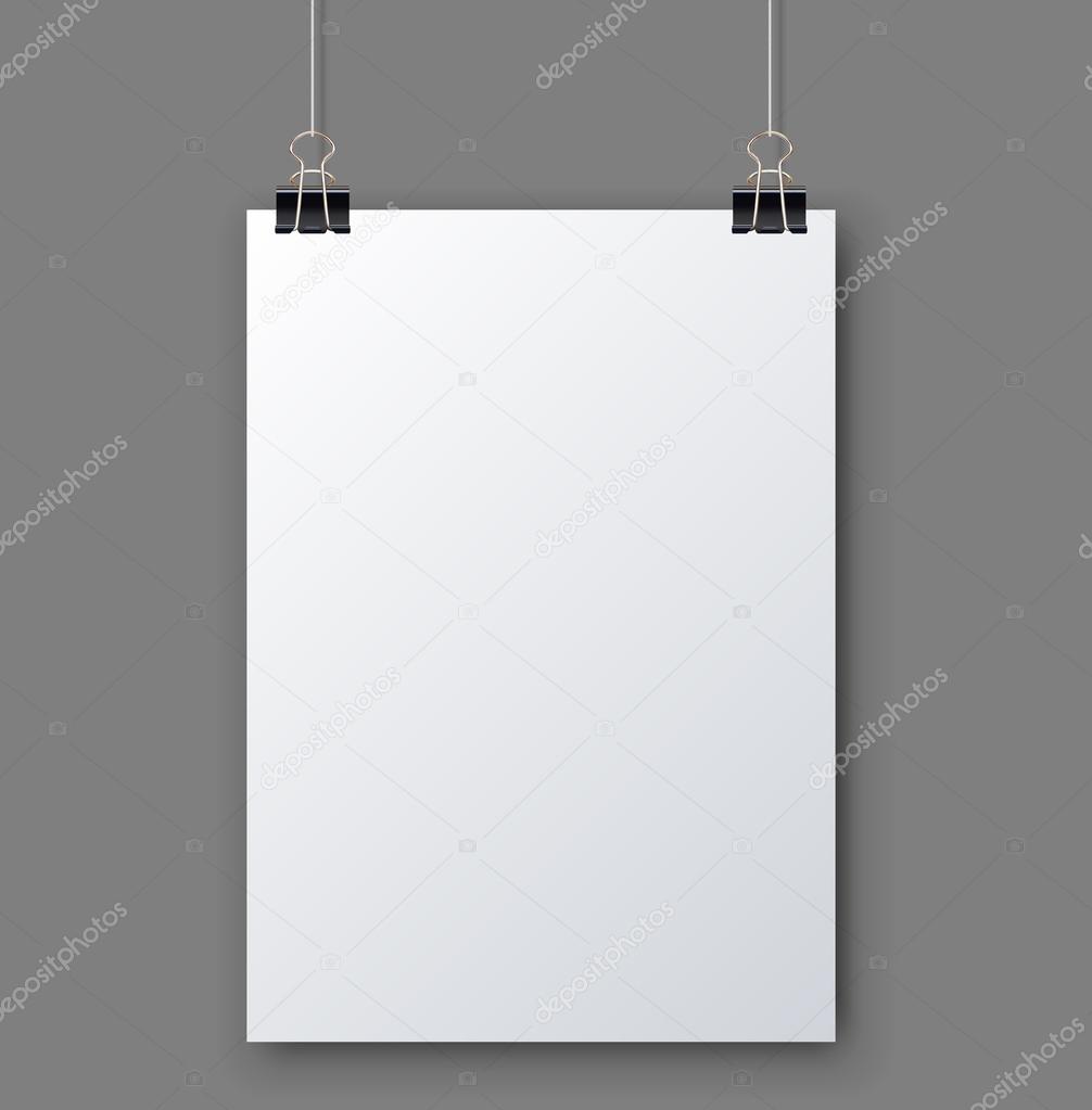 Blank white page hanging against grey background vector template