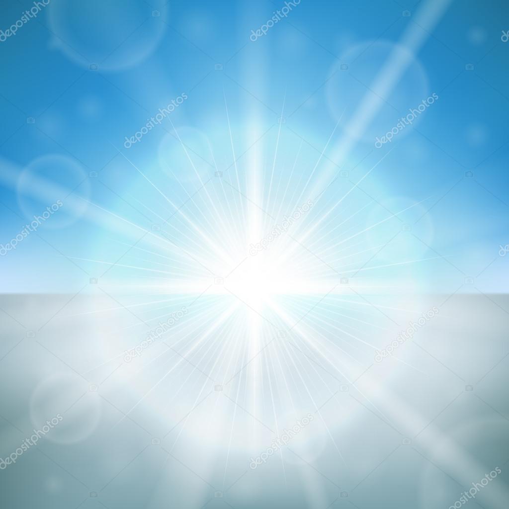 Winter day bright sun flare vector background.