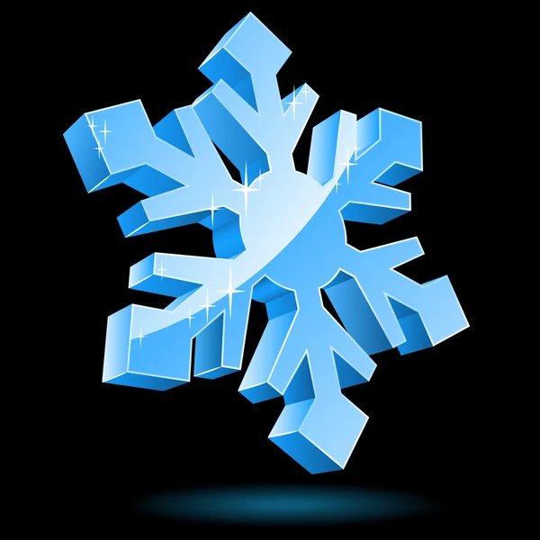 3D vector snowflake isolated on black background. — Stock Vector