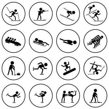 siyah-beyaz kış sporları vector Icons set.