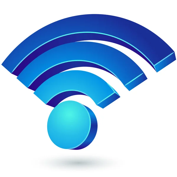 Blauwe glanzende wi-fi 3d teken geïsoleerd op witte achtergrond. — Stockvector