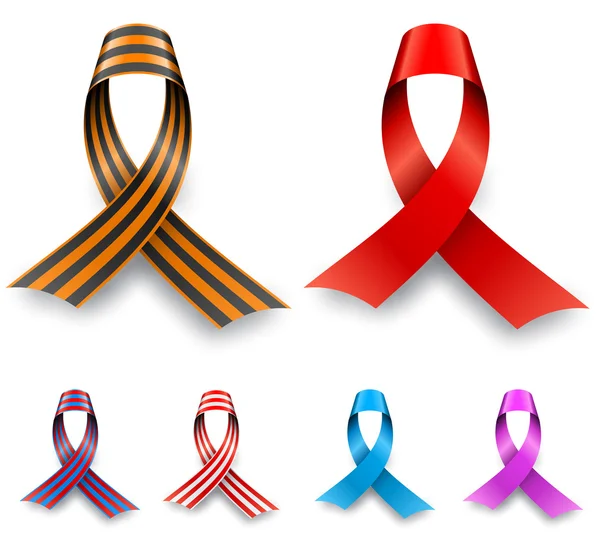 Color awareness ribbon set isolated on white background. — Stock Vector