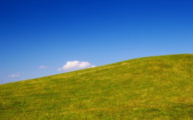 Açık mavi gökyüzü doğa geçmişi olan yeşil çim hill.
