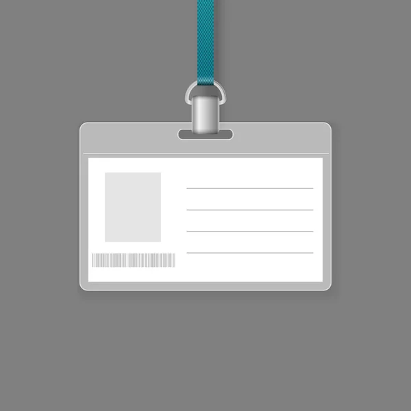 Blank ID badge vector template isolated on grey background. — Stock Vector