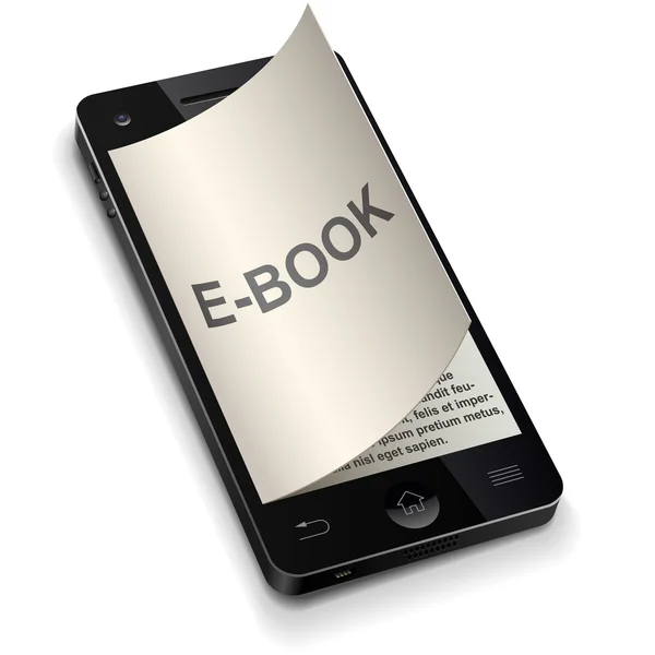 Concepto de libro electrónico de teléfonos inteligentes 3D con illus vectorial de página de título rizado — Vector de stock