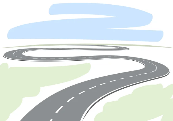 Abstrakte Zeichnung einer kurvenreichen Autobahn, die zum Horizont führt — Stockvektor