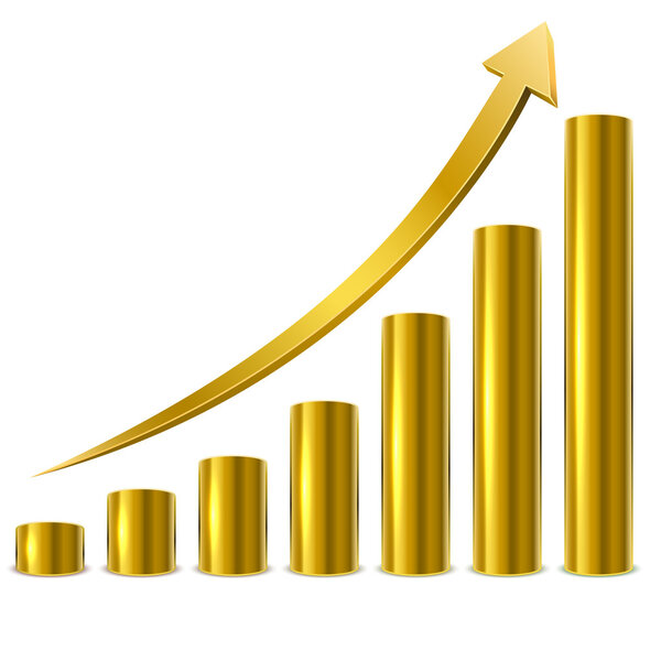 Глянцевые золотистые слитки цилиндра со стрелкой восхождения
