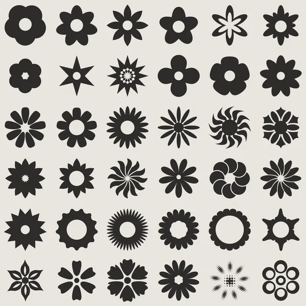 Black and white abstract flower bud shapes vector set. — Stock Vector