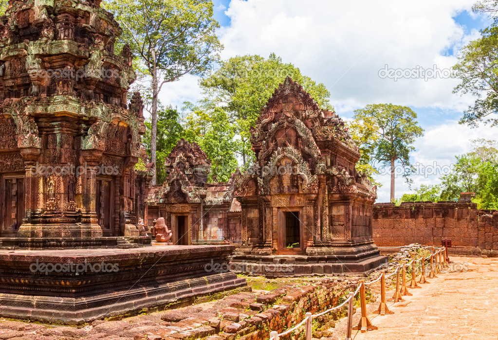 Banteay Srei Temple ancient ruins in sunny day, Siem Reap, Cambo