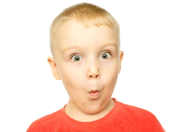 Jongen met grappige verbaasd expressie — Stockfoto