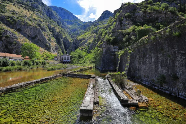 Красивый Вид Горы Реку Которе Черногория — стоковое фото