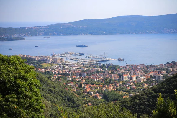 Letecký Pohled Porto Černá Hora Města Tivat — Stock fotografie