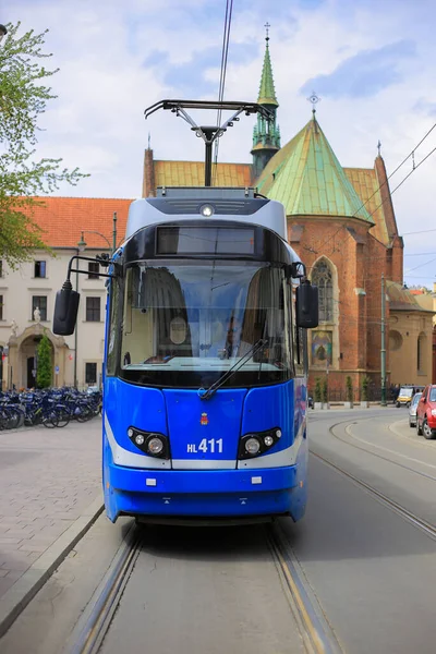 Krakow Poland May 2019 Modern Tram Krakow — Fotografia de Stock