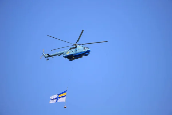 Kyiv Ukraine August 2021 Military Helicopter Flies Large Naval Force — Photo