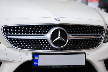 Kyiv, Ukraine - 24 august, 2021: Radiator grille of a modern car Mercedes-Benz close-up