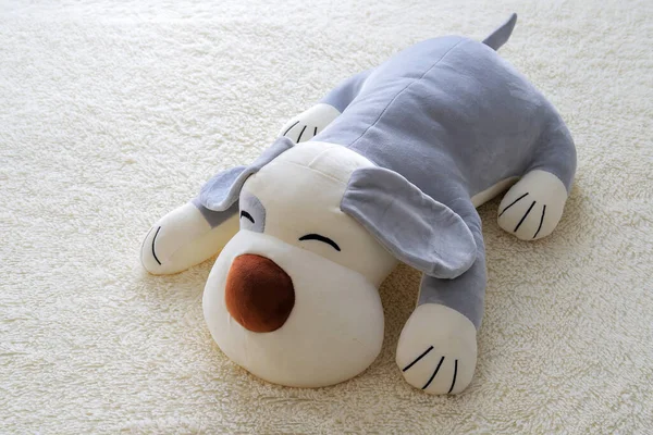 Plush Toy Dog Close Bed — Stock Photo, Image