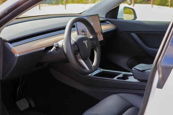 우크라이나 키예프 Drivers Seat Internal Car Tesla Model — 스톡 사진