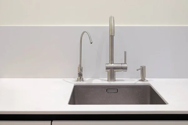 Faucet Steel Sink Kitchen — Foto Stock