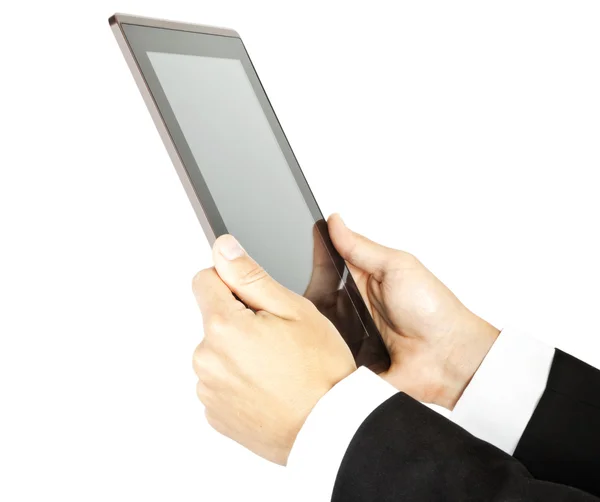 El hombre sostiene una tableta — Foto de Stock