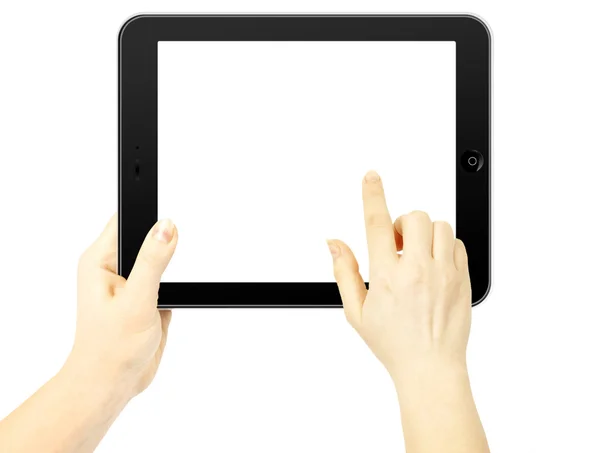 Tablet in woman hands — Stock Photo, Image