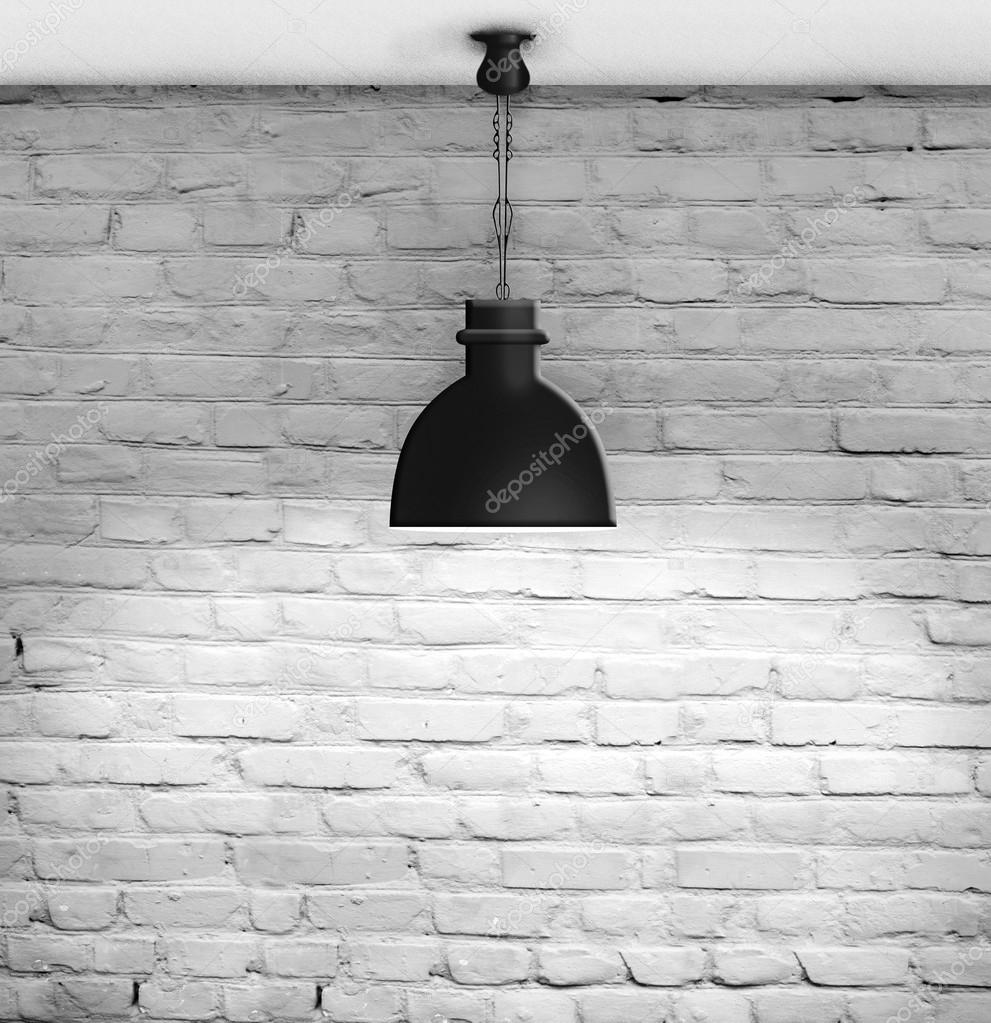 White grunge brick wall and black plafond