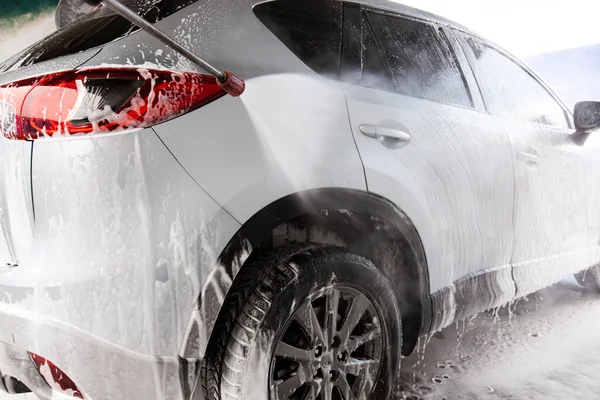 Man Washing His Car Self Service Car Wash — Stock Photo, Image