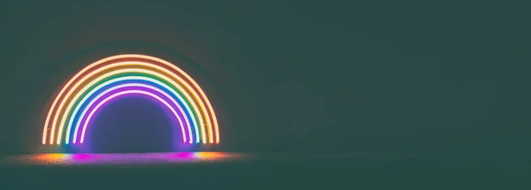Led Neon Rainbow Shines Dark Room — Stock Photo, Image