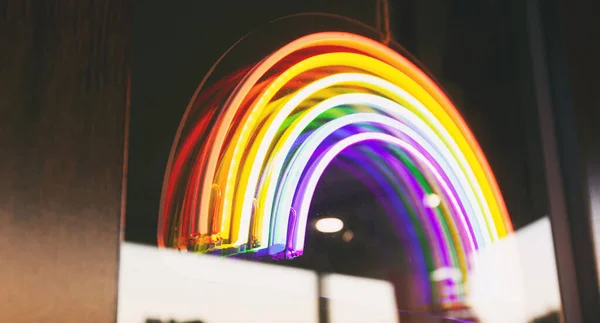 Led Neon Rainbow Hanging Door Entrance Cafe — Stock Photo, Image