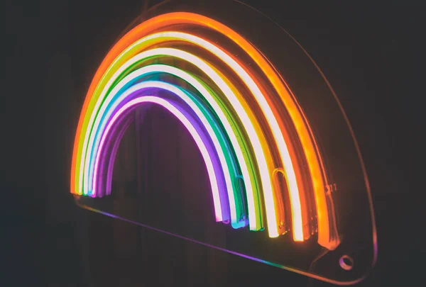 Led Neon Rainbow Shines Dark Room — Stock Photo, Image