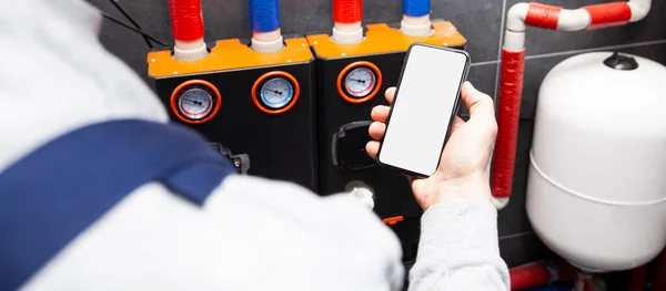 Vit Blank Skärm Telefonen Rörmokarens Hand Skyddshandskar Prototyp För Reparation — Stockfoto