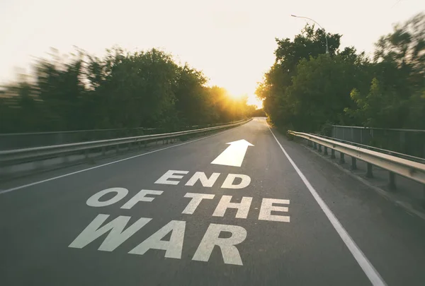 Empty Road Forest Text Asphalt End War — Stock Photo, Image